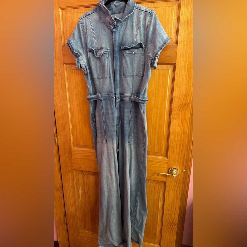 Good American Washed Denim Jumpsuit in Faded Blue